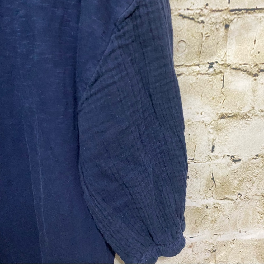 LOFT Blue Cotton 3/4 Sleeve Gauze Sleeve Top - Picture 2 of 5